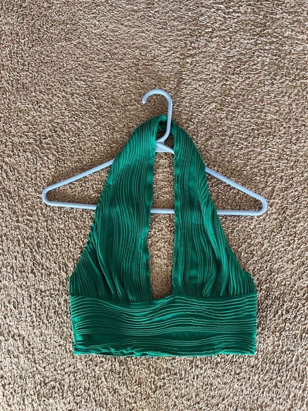SHEIN Green Pleated Halter Crop Top